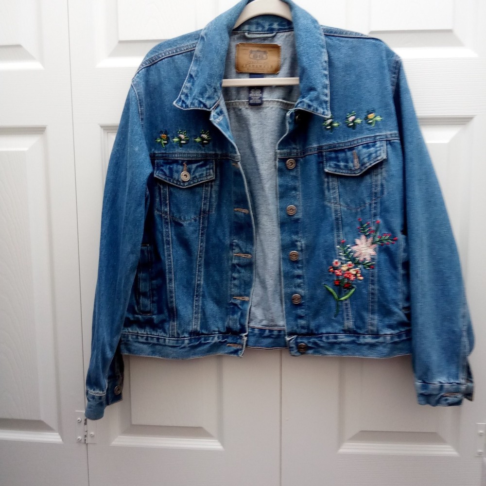 Vintage Route 66 Jeanswear Denim Jacket with Floral Embroidery in size Large